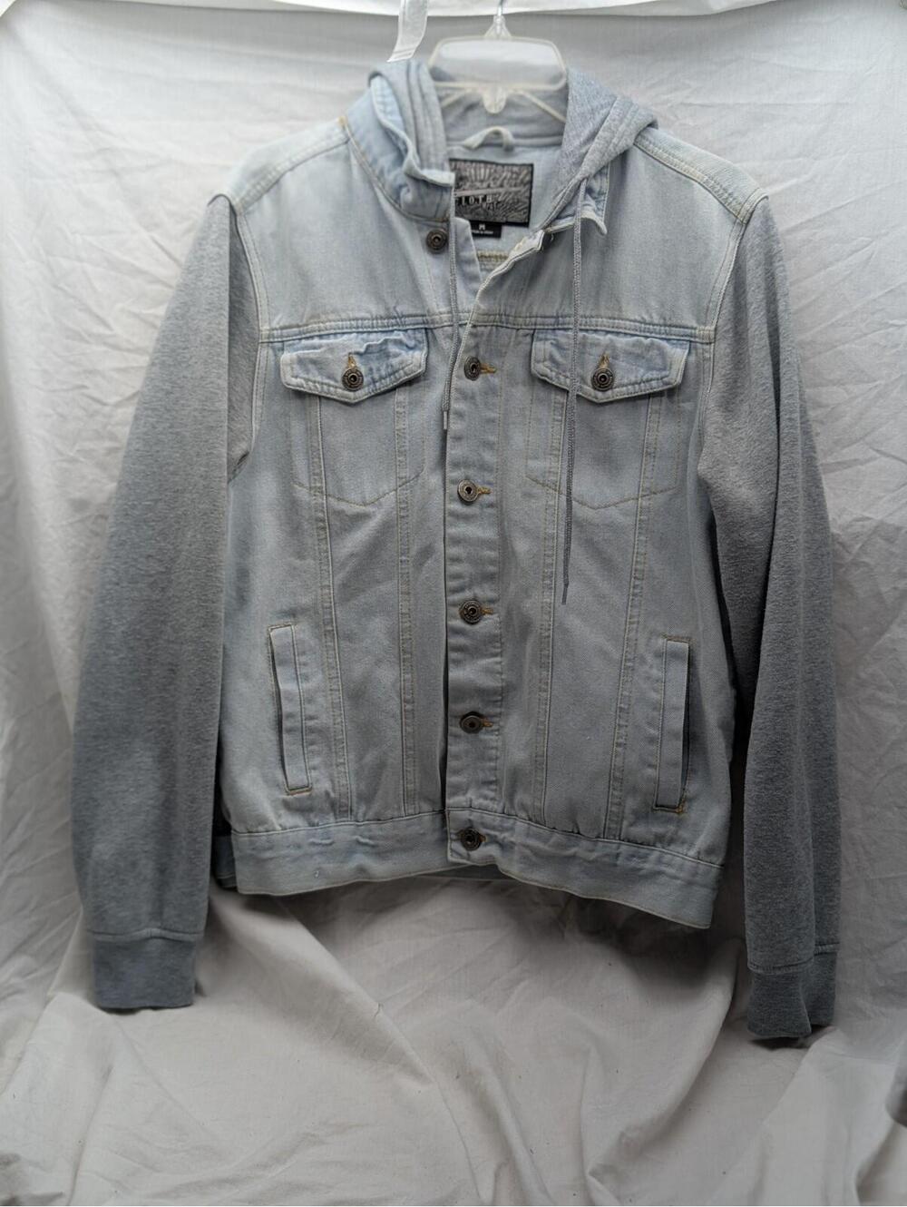 Brooklyn Cloth Men's Medium Denim Fleece Sleeve Hoodie Trucker Jacket Sz medium